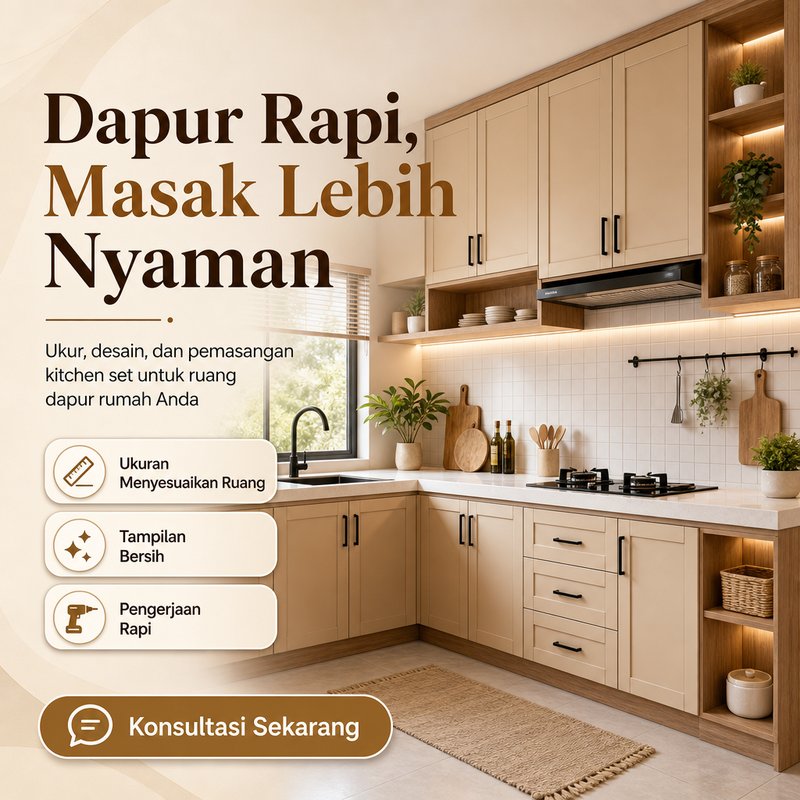 Jasa pasang kitchen set — dibuat dengan AI generate gambar gAdtra