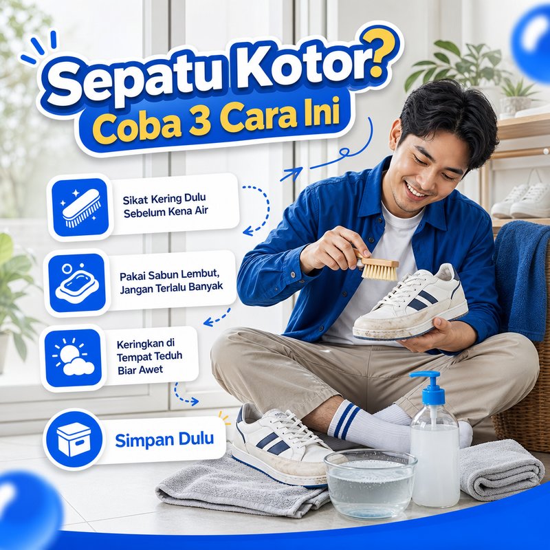 Konten sosial media 3 cara bersihkan sepatu k — dibuat dengan AI generate gambar gAdtra